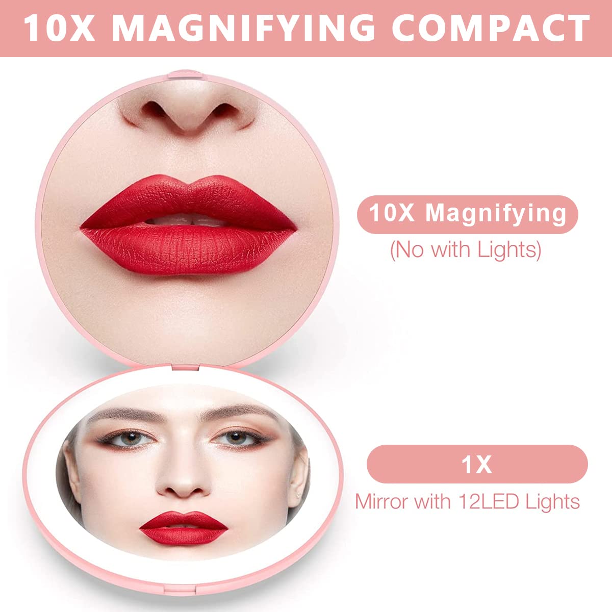 MAYCREATE Pocket LED Mirror with 10X Magnification Portable 3.5 inch Double-Side Mirror Illuminated Mirror Folding Vanity Mirror in Clutch Bag, Purse MAYCREATE Pocket LED Mirror with 10X Magnification Portable 3.5 inch Double-Side Mirror Illuminated Mirror Folding Vanity Mirror in Clutch Bag, Purse